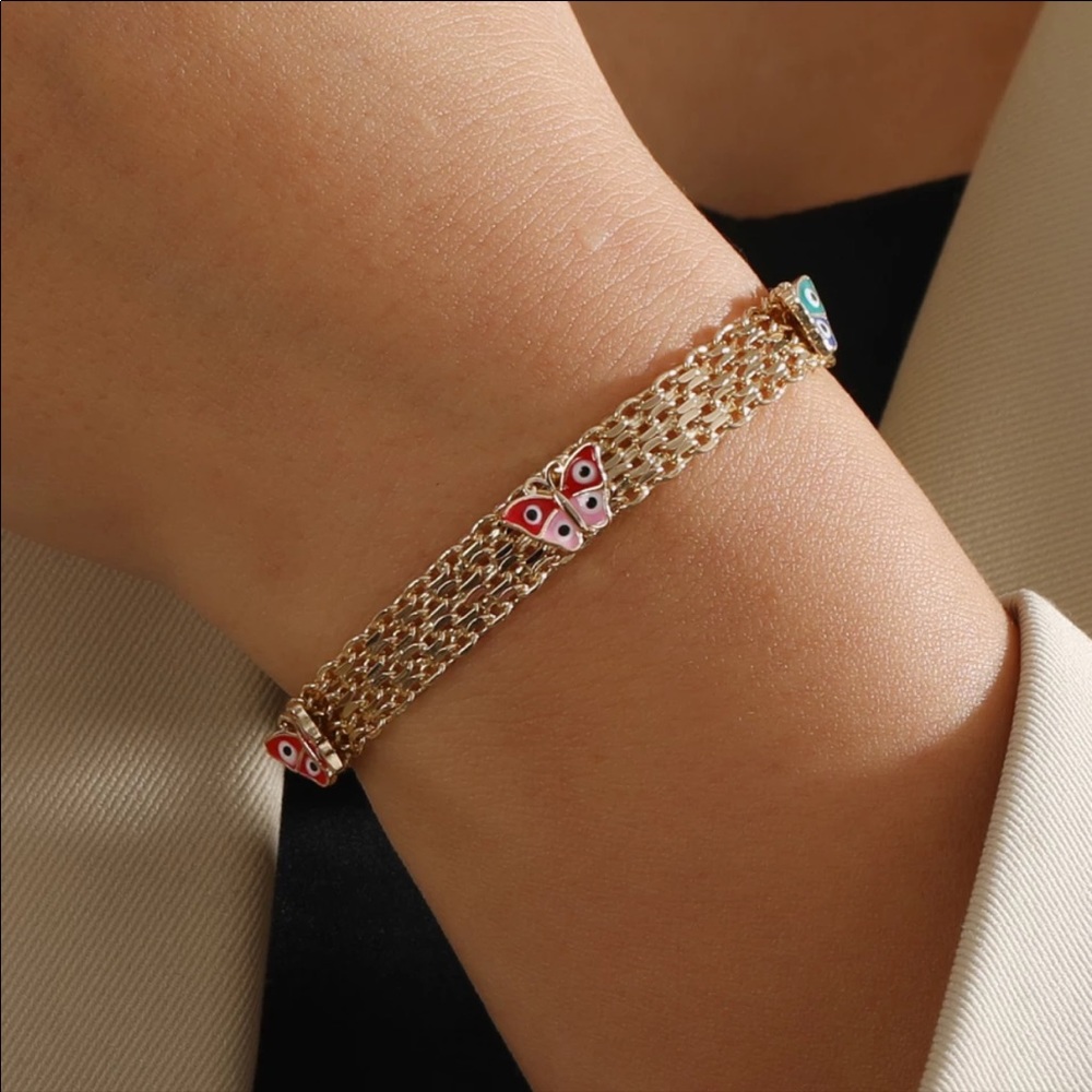 NEW 14k Butterfly Evil Eye Bracelet - Picture 4 of 4